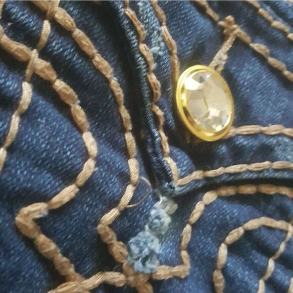 LA Idol embellished Jeweled distressed Stretchy Dark Wash Jeans Women’s Size 1 - Picture 10 of 15